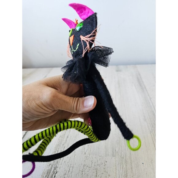 Bendable cat Halloween decor rhinestone ornament largeshabby chic green black un - Picture 5 of 7